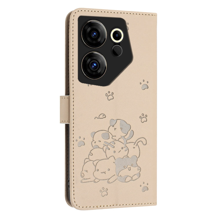 For Tecno Camon 20 Premier Embossed Kitten Phone Leather Case with Lanyard