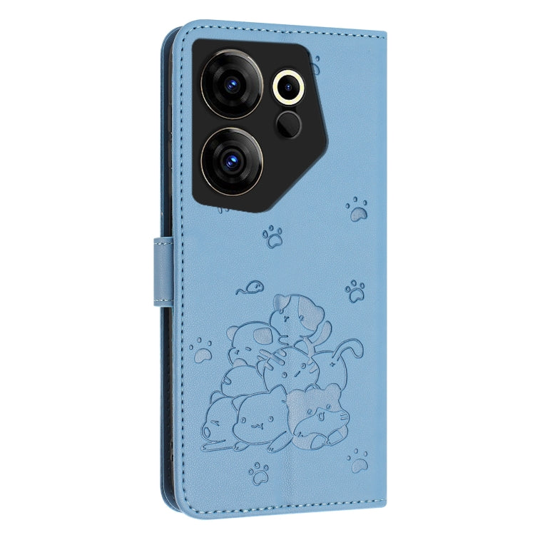 For Tecno Camon 20 Premier Embossed Kitten Phone Leather Case with Lanyard