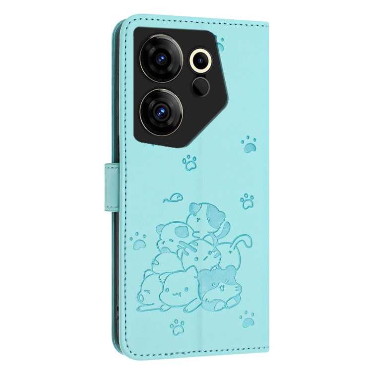 For Tecno Camon 20 Premier Embossed Kitten Phone Leather Case with Lanyard