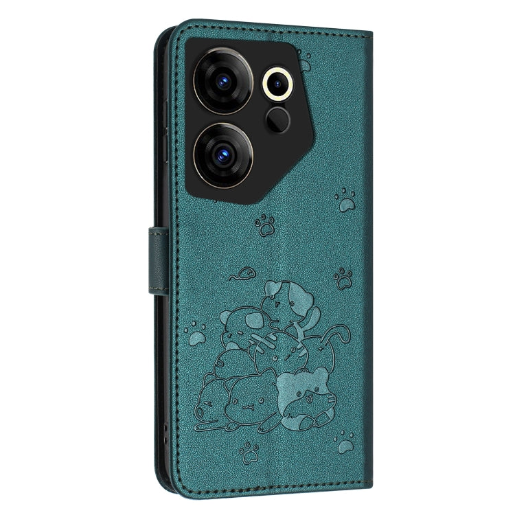 For Tecno Camon 20 Premier Embossed Kitten Phone Leather Case with Lanyard