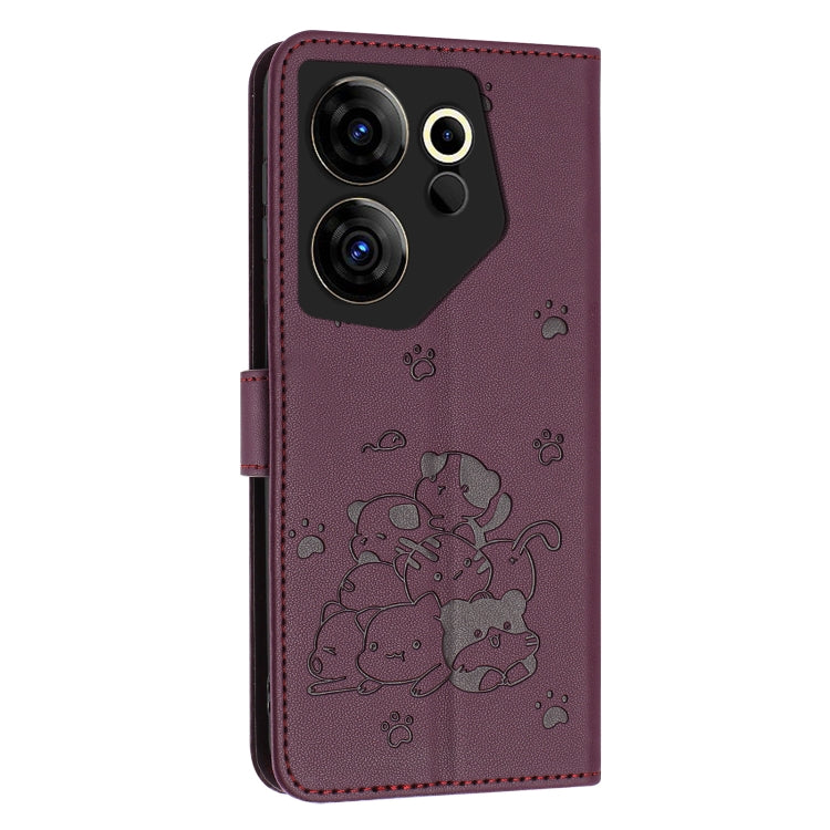 For Tecno Camon 20 Premier Embossed Kitten Phone Leather Case with Lanyard