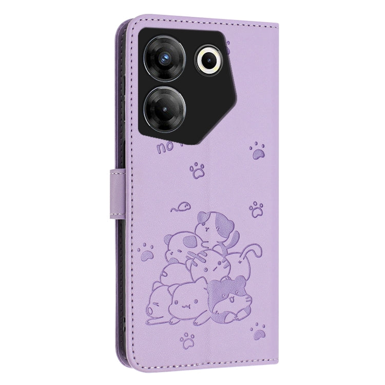 For Tecno Camon 20 Pro 5G Embossed Kitten Phone Leather Case with Lanyard