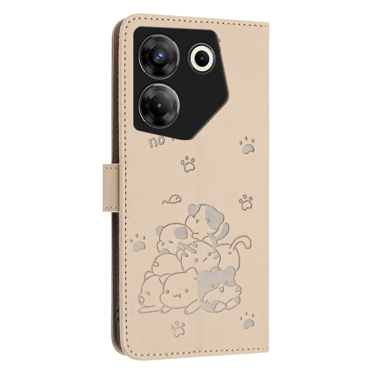 For Tecno Camon 20 Pro 5G Embossed Kitten Phone Leather Case with Lanyard