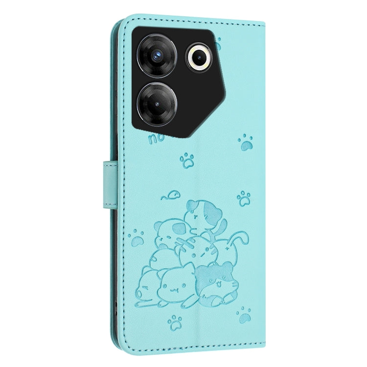 For Tecno Camon 20 Pro 5G Embossed Kitten Phone Leather Case with Lanyard