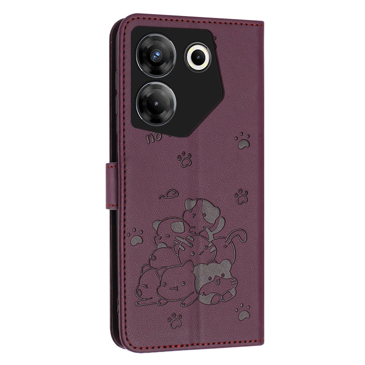 For Tecno Camon 20 Pro 5G Embossed Kitten Phone Leather Case with Lanyard