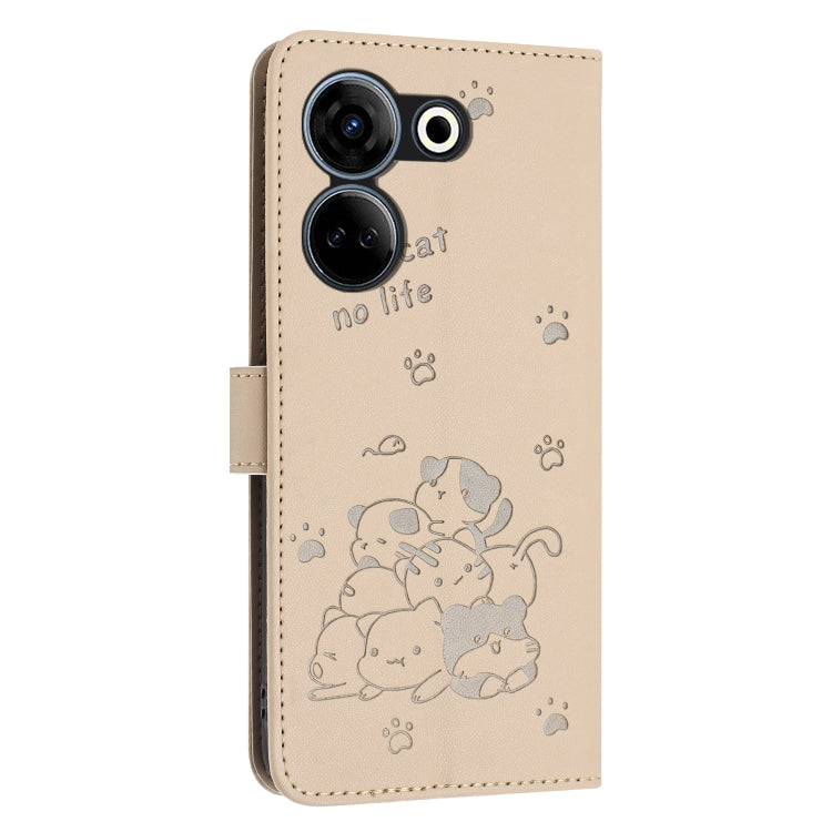 For Tecno Camon 20 Pro 4G / Camon 20 Embossed Kitten Phone Leather Case with Lanyard