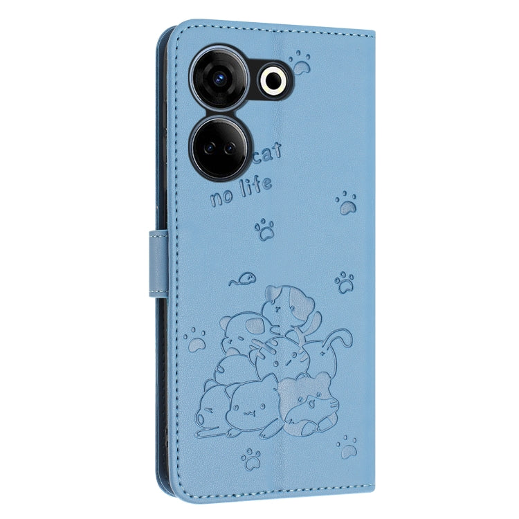For Tecno Camon 20 Pro 4G / Camon 20 Embossed Kitten Phone Leather Case with Lanyard
