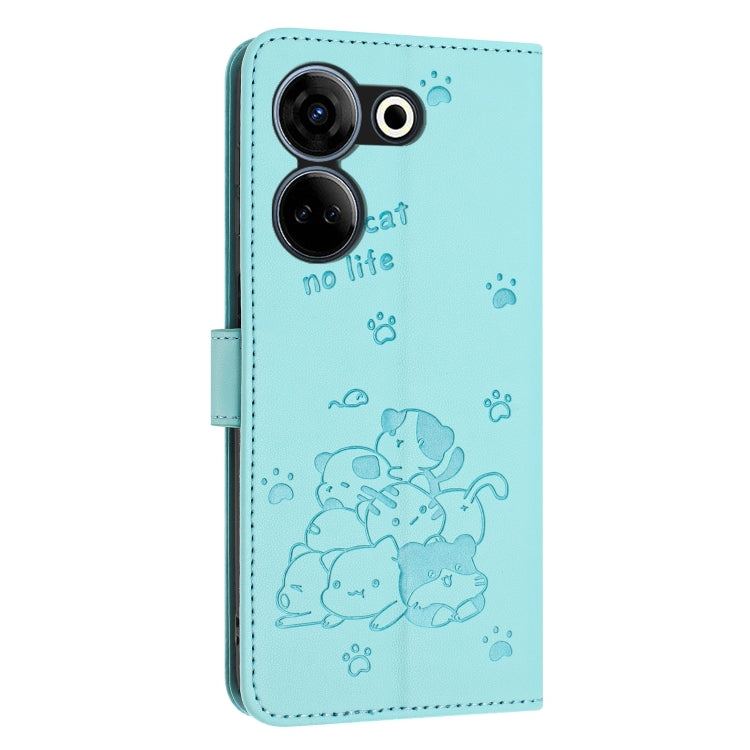For Tecno Camon 20 Pro 4G / Camon 20 Embossed Kitten Phone Leather Case with Lanyard