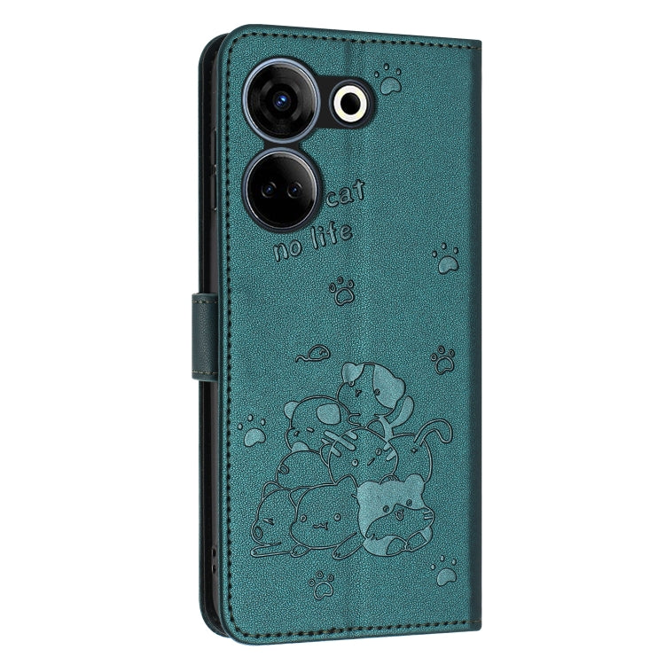 For Tecno Camon 20 Pro 4G / Camon 20 Embossed Kitten Phone Leather Case with Lanyard