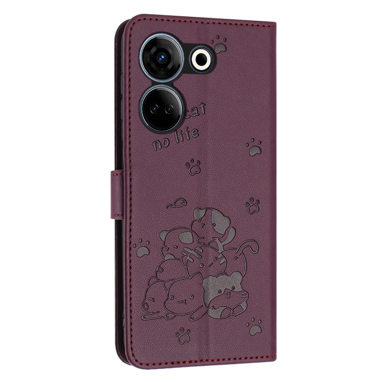 For Tecno Camon 20 Pro 4G / Camon 20 Embossed Kitten Phone Leather Case with Lanyard
