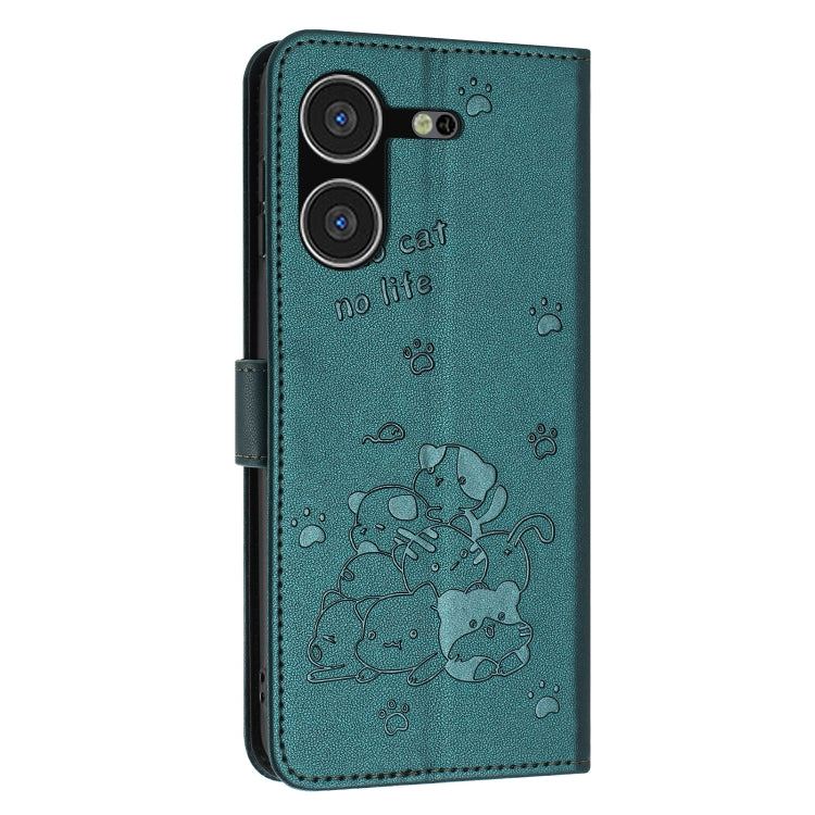 For Tecno Pova 5 Embossed Kitten Phone Leather Case with Lanyard