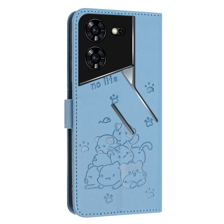 For Tecno Pova 5 Pro Embossed Kitten Phone Leather Case with Lanyard