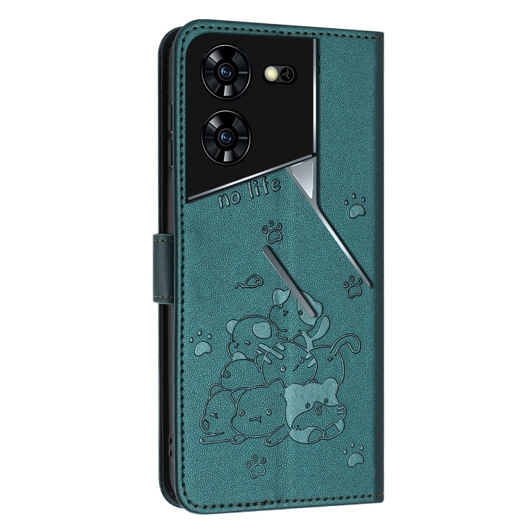 For Tecno Pova 5 Pro Embossed Kitten Phone Leather Case with Lanyard