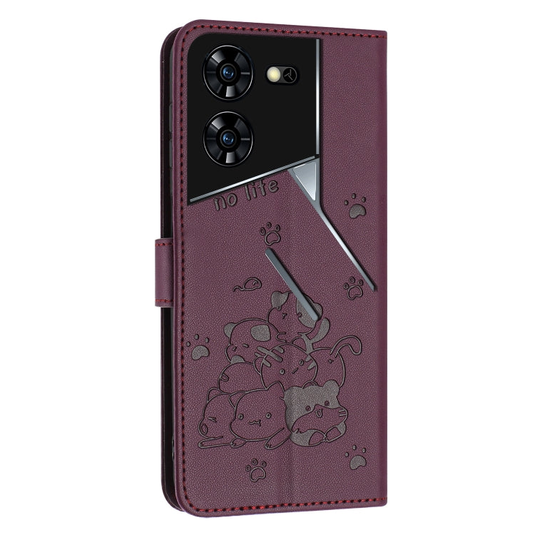 For Tecno Pova 5 Pro Embossed Kitten Phone Leather Case with Lanyard