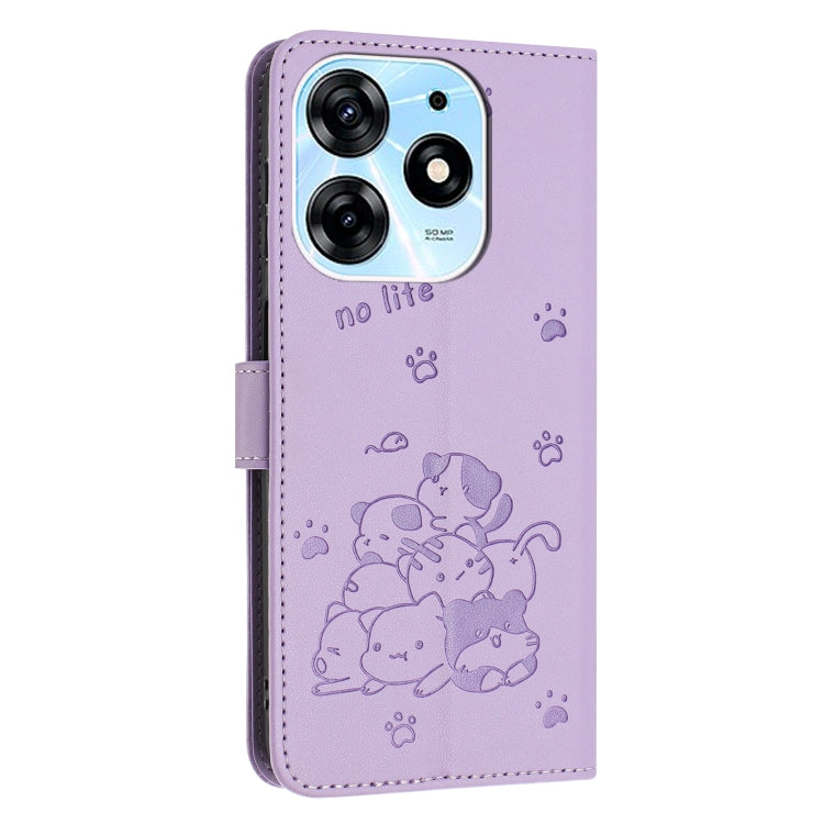 For Tecno Spark 10 Pro / K17 4G Embossed Kitten Phone Leather Case with Lanyard