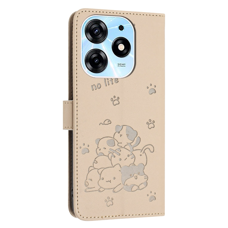 For Tecno Spark 10 Pro / K17 4G Embossed Kitten Phone Leather Case with Lanyard