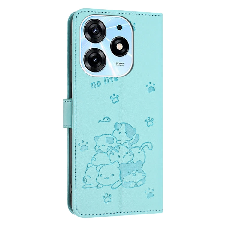 For Tecno Spark 10 Pro / K17 4G Embossed Kitten Phone Leather Case with Lanyard