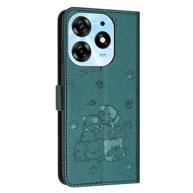 For Tecno Spark 10 Pro / K17 4G Embossed Kitten Phone Leather Case with Lanyard