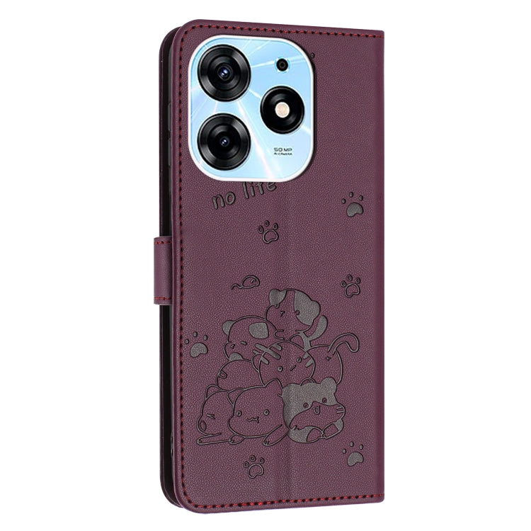 For Tecno Spark 10 Pro / K17 4G Embossed Kitten Phone Leather Case with Lanyard