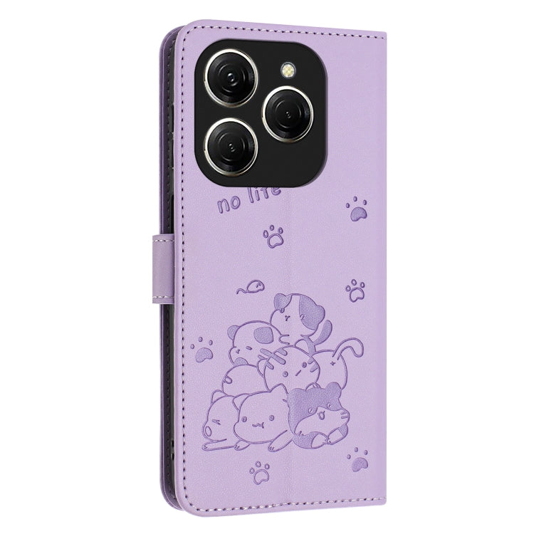 For Tecno Spark 20 Pro 5G Embossed Kitten Phone Leather Case with Lanyard