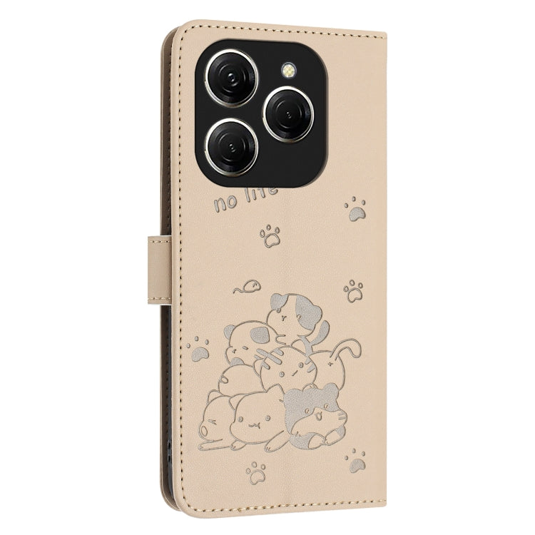For Tecno Spark 20 Pro 5G Embossed Kitten Phone Leather Case with Lanyard