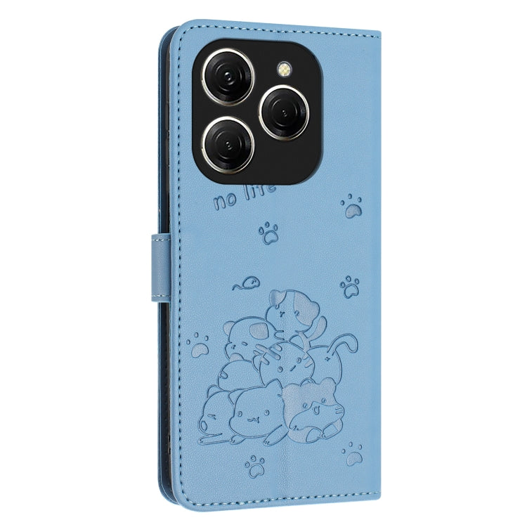 For Tecno Spark 20 Pro 5G Embossed Kitten Phone Leather Case with Lanyard