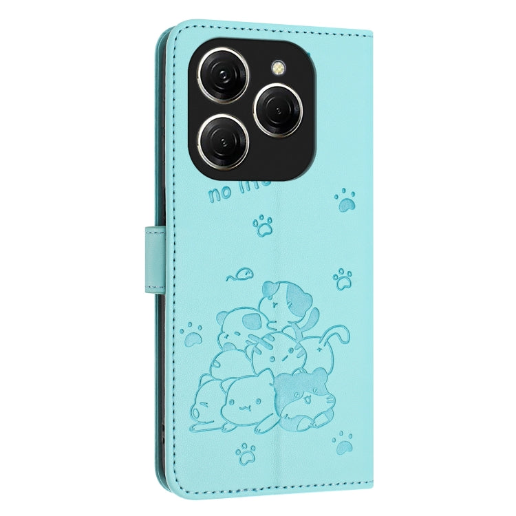 For Tecno Spark 20 Pro 5G Embossed Kitten Phone Leather Case with Lanyard