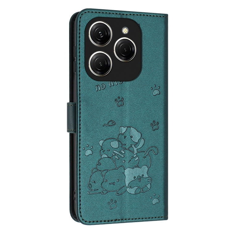 For Tecno Spark 20 Pro 5G Embossed Kitten Phone Leather Case with Lanyard
