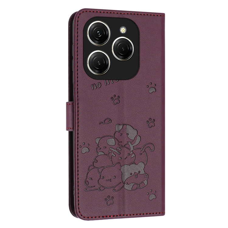 For Tecno Spark 20 Pro 5G Embossed Kitten Phone Leather Case with Lanyard