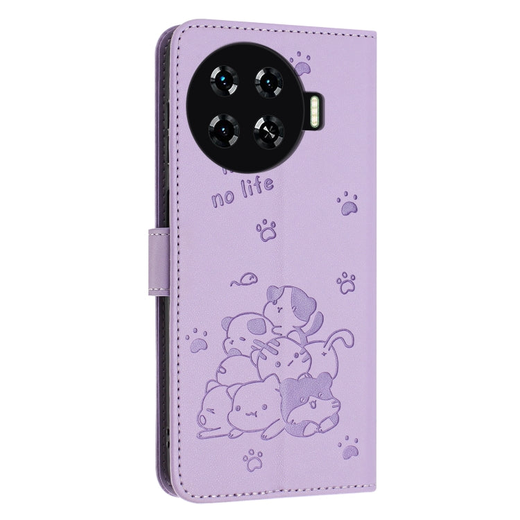 For Tecno Spark 20 Pro+ 4G Embossed Kitten Phone Leather Case with Lanyard