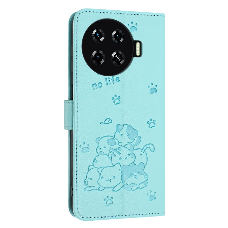 For Tecno Spark 20 Pro+ 4G Embossed Kitten Phone Leather Case with Lanyard