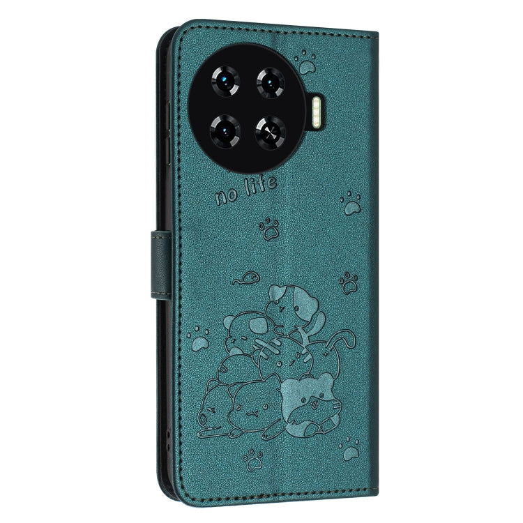 For Tecno Spark 20 Pro+ 4G Embossed Kitten Phone Leather Case with Lanyard