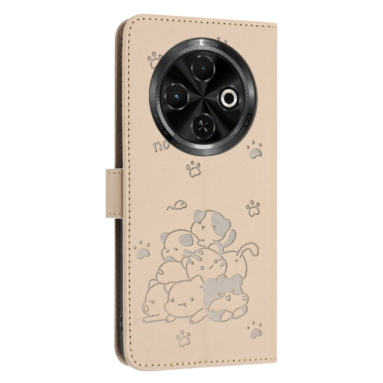 For Tecno Spark 30C Embossed Kitten Phone Leather Case with Lanyard