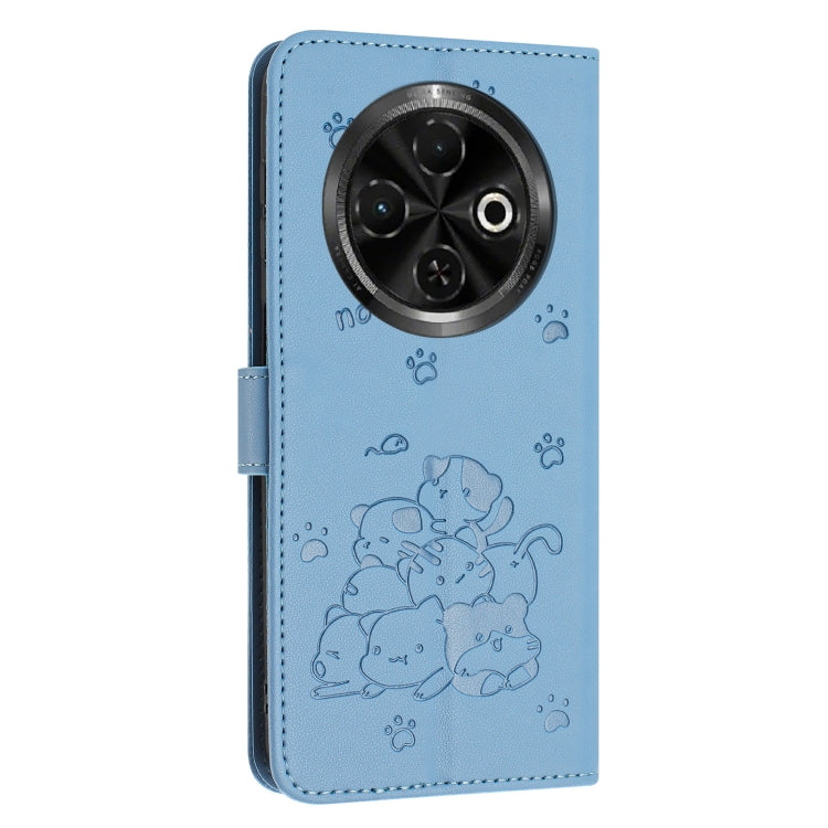 For Tecno Spark 30C Embossed Kitten Phone Leather Case with Lanyard