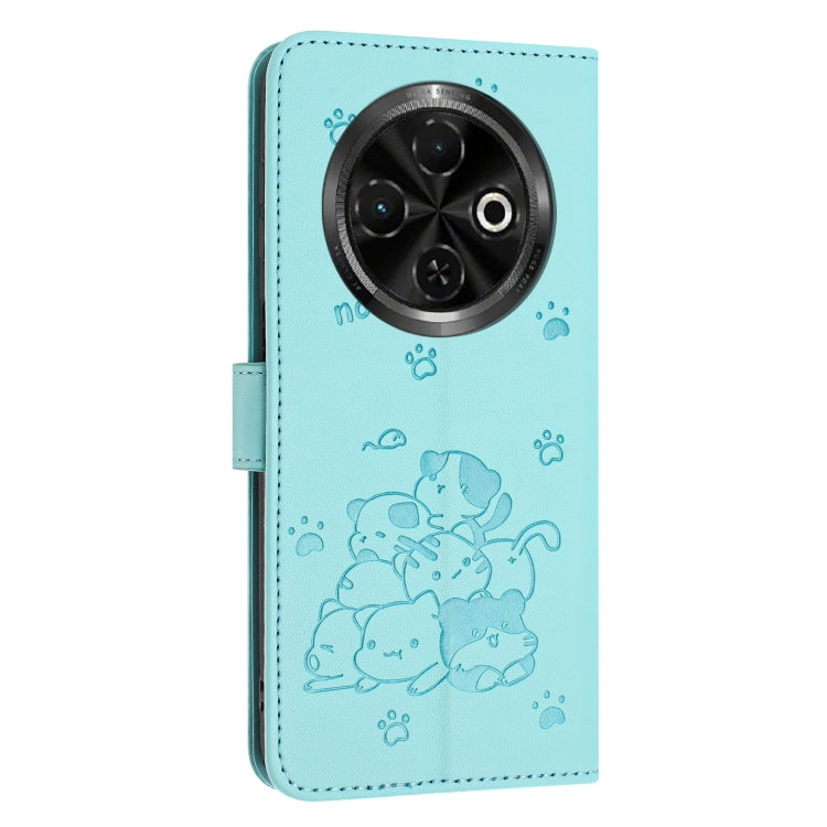 For Tecno Spark 30C Embossed Kitten Phone Leather Case with Lanyard