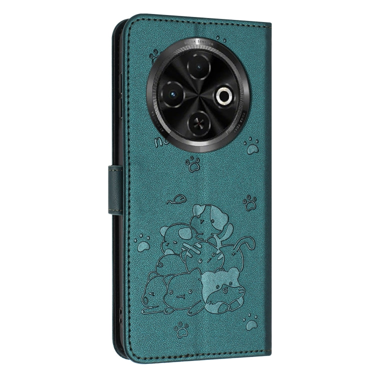 For Tecno Spark 30C Embossed Kitten Phone Leather Case with Lanyard