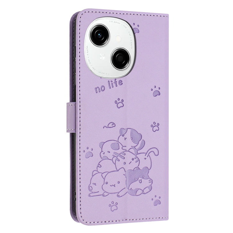 For Tecno Spark Go 1 / Go 1S Embossed Kitten Phone Leather Case with Lanyard