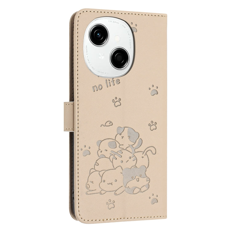For Tecno Spark Go 1 / Go 1S Embossed Kitten Phone Leather Case with Lanyard