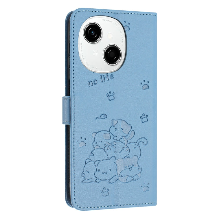 For Tecno Spark Go 1 / Go 1S Embossed Kitten Phone Leather Case with Lanyard