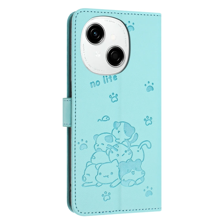 For Tecno Spark Go 1 / Go 1S Embossed Kitten Phone Leather Case with Lanyard
