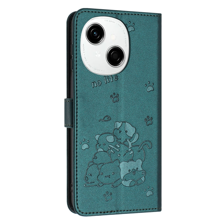 For Tecno Spark Go 1 / Go 1S Embossed Kitten Phone Leather Case with Lanyard
