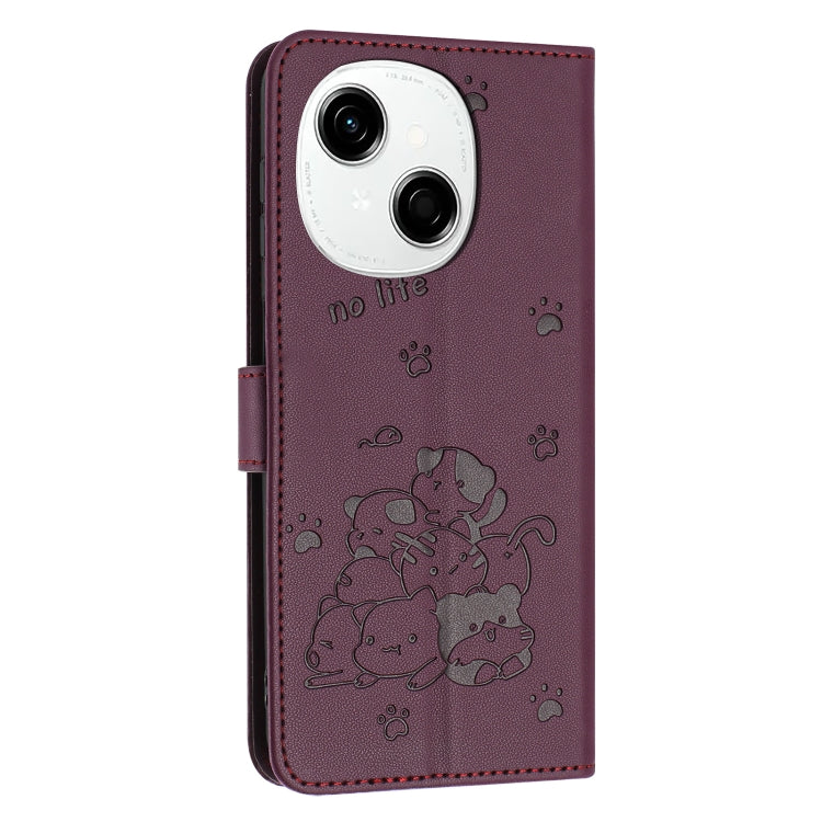 For Tecno Spark Go 1 / Go 1S Embossed Kitten Phone Leather Case with Lanyard