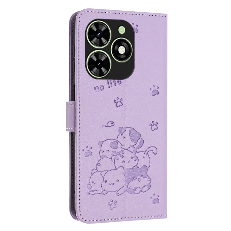 For Tecno Spark Go 2024 4G Embossed Kitten Phone Leather Case with Lanyard