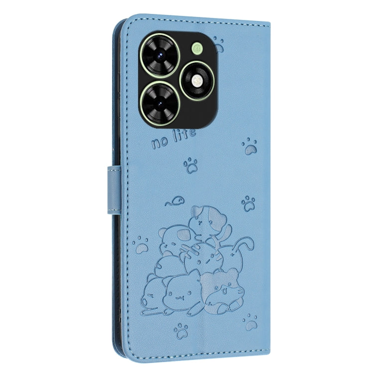 For Tecno Spark Go 2024 4G Embossed Kitten Phone Leather Case with Lanyard