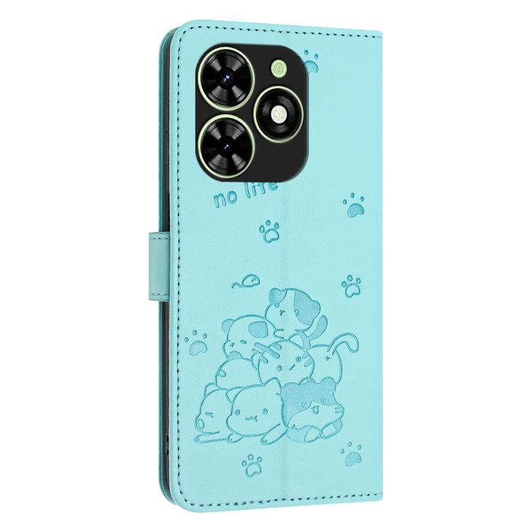 For Tecno Spark Go 2024 4G Embossed Kitten Phone Leather Case with Lanyard