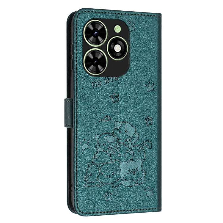 For Tecno Spark Go 2024 4G Embossed Kitten Phone Leather Case with Lanyard