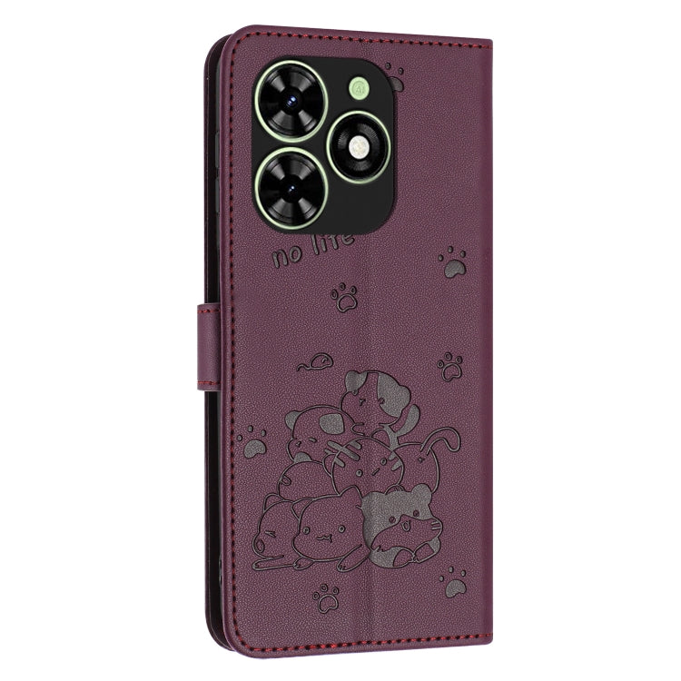 For Tecno Spark Go 2024 4G Embossed Kitten Phone Leather Case with Lanyard
