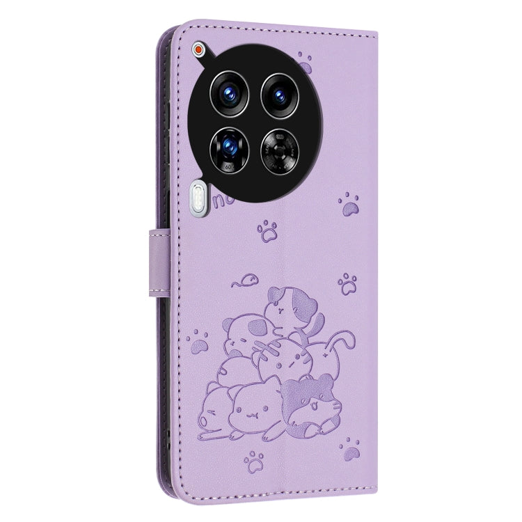 For Tecno Camon 30 Premier Embossed Kitten Phone Leather Case with Lanyard