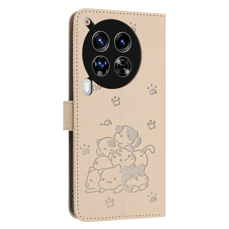For Tecno Camon 30 Premier Embossed Kitten Phone Leather Case with Lanyard
