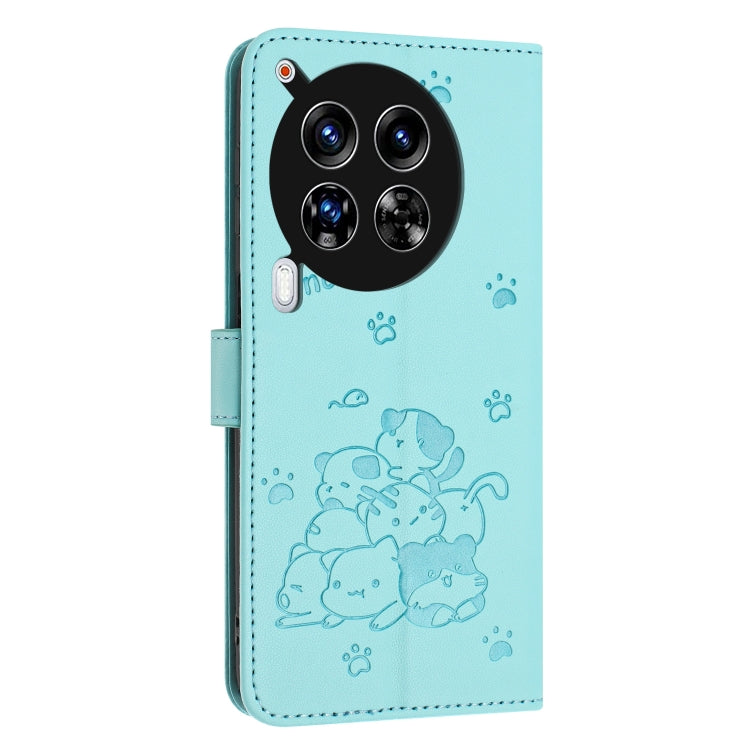 For Tecno Camon 30 Premier Embossed Kitten Phone Leather Case with Lanyard